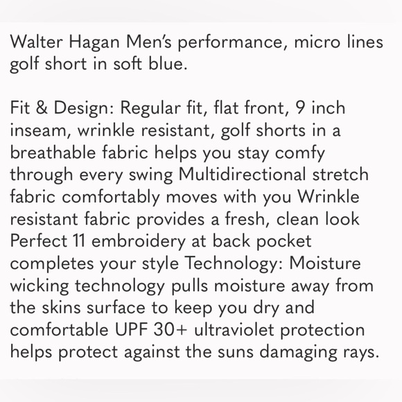 NWT | Walter Hagen Men's Golf Shorts P11 Soft Blue Size 36 Inseam 9” - Picture 5 of 15